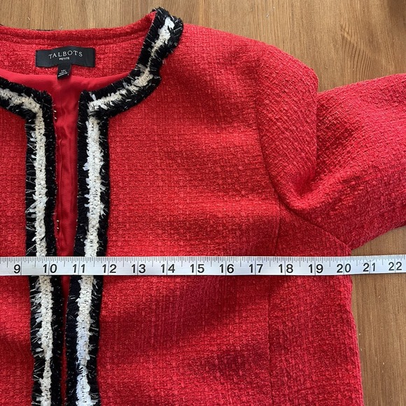 Talbots Red Tweed Jacket Size 12P Fringe Gold Buttons Red White Old Money Preppy - Picture 13 of 14
